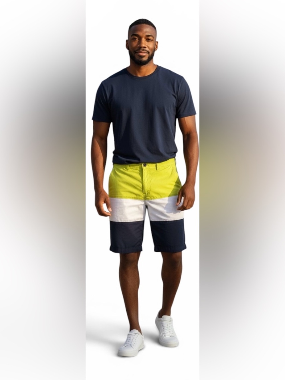 Rocawear Men's Size 38 Colorblock Cargo Shorts Lime Green White Navy Cotton